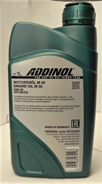Motorenöl / Motoröl M50 - SAE 50 - API SA/CA - Addinol Einbereichsmotorenöl