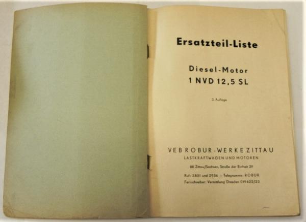 Ersatzteilkatalog / Ersatzteilliste für ROBUR Motor 1NVD12,5 SL - Ausgabe 1965
