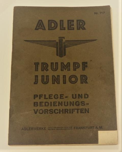 Betriebsanleitung / Handbuch ADLER Trumpf Junior (1G) - ca. 1935