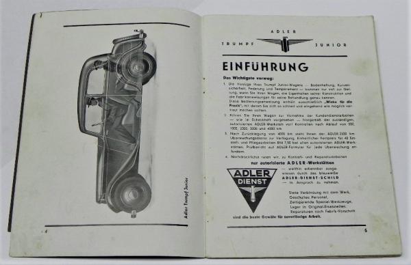 Betriebsanleitung / Handbuch ADLER Trumpf Junior (1G) - ca. 1935