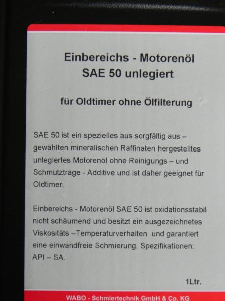 Motorenöl / Motoröl SAE 50 - unlegiert - API-SA